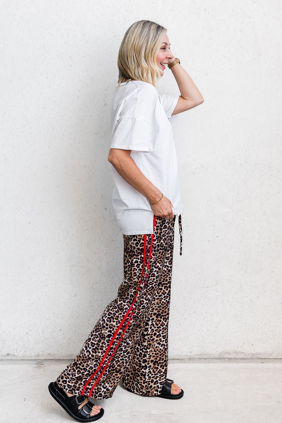 Leopard Side Stripe Pants - Red - Mabel and Woods