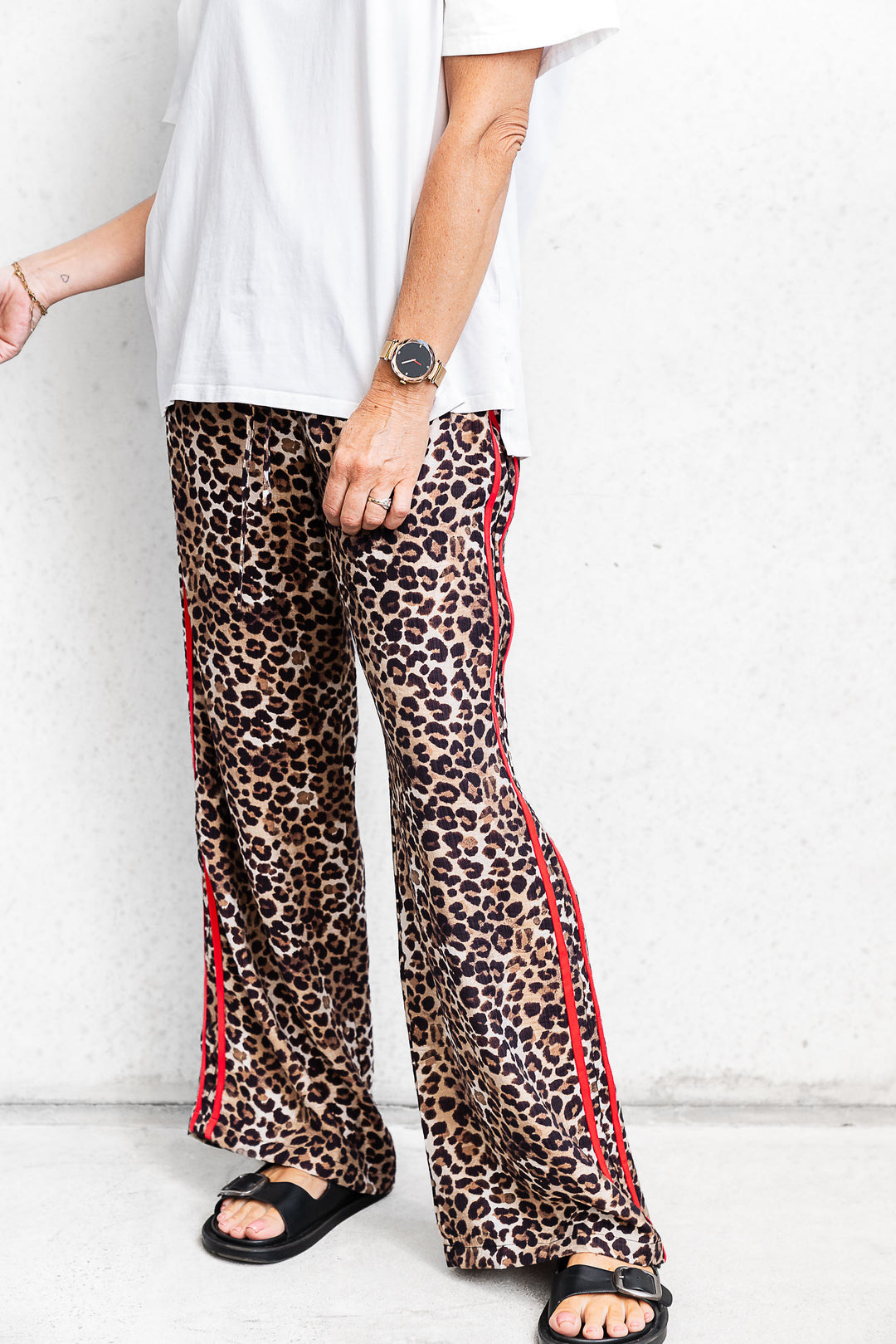 Leopard Side Stripe Pants - Red - Mabel and Woods