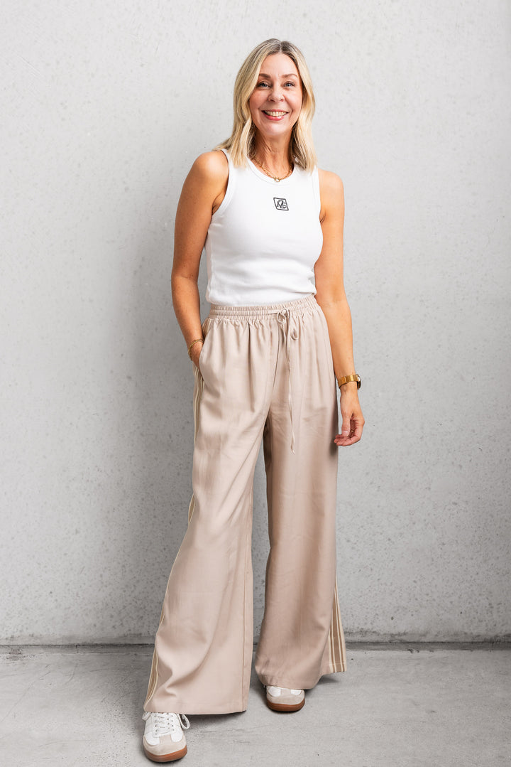 Luna Side Stripe Pants - Beige