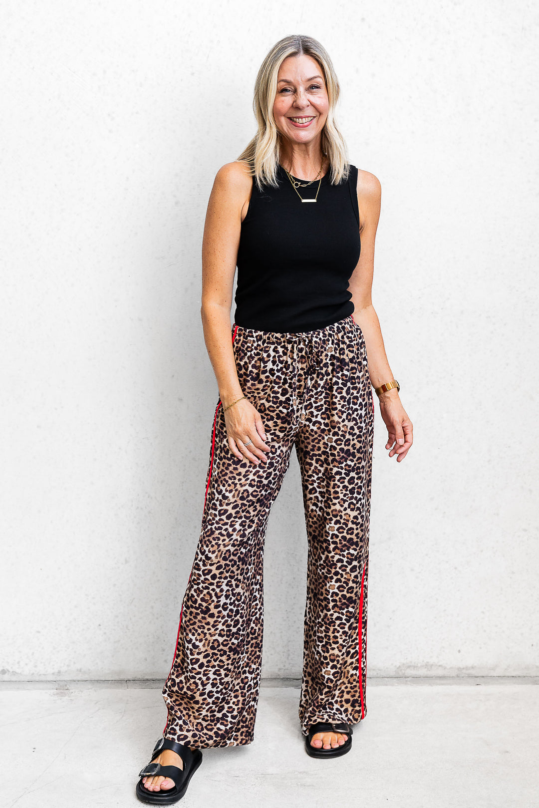 Leopard Side Stripe Pants - Red - Mabel and Woods
