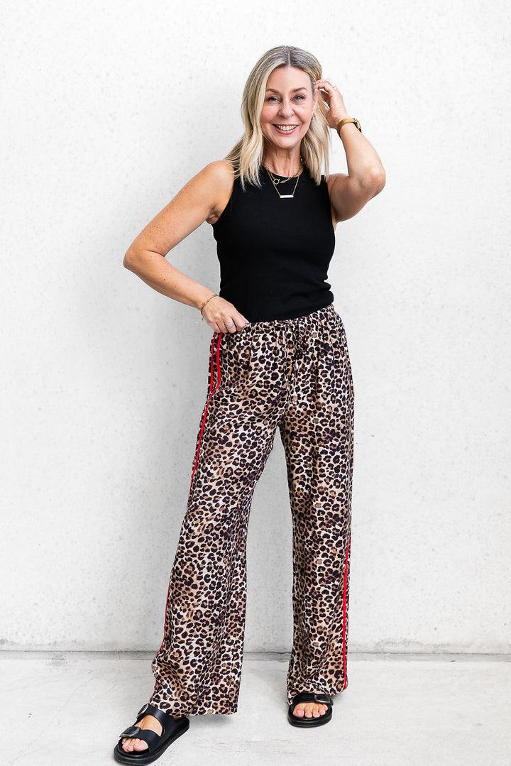 Leopard Side Stripe Pants - Red - Mabel and Woods