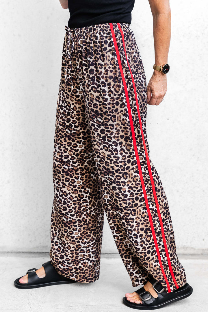 Leopard Side Stripe Pants - Red - Mabel and Woods