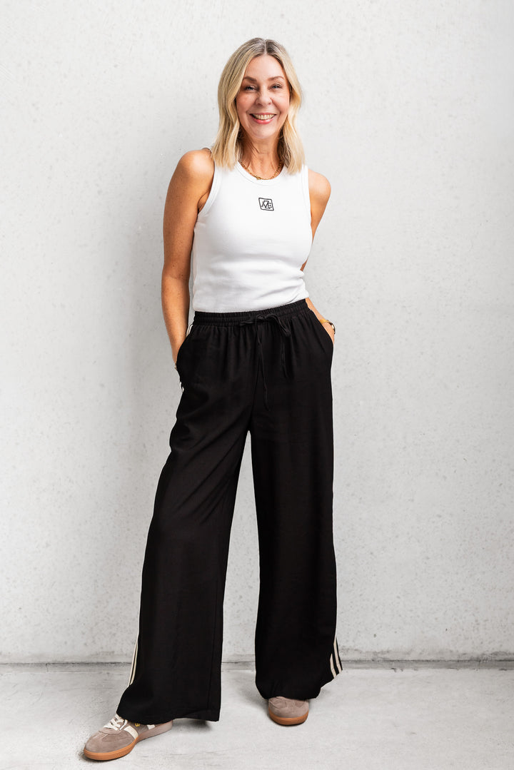 Luna Side Stripe Pants - Black