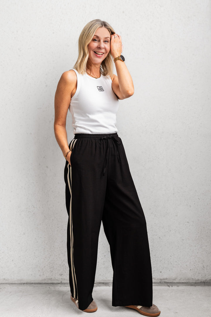 Luna Side Stripe Pants - Black