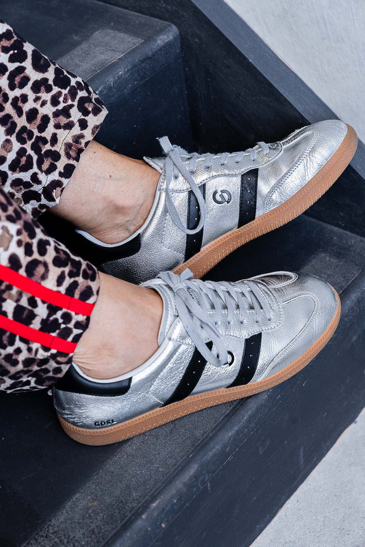 Parallel Metallic Leather Sneaker - Silver / Black - Mabel and Woods