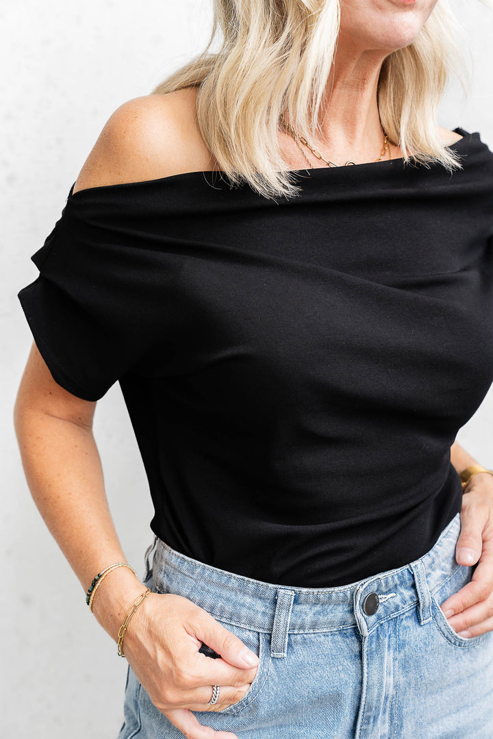Off-Shoulder Ruched Top - Black