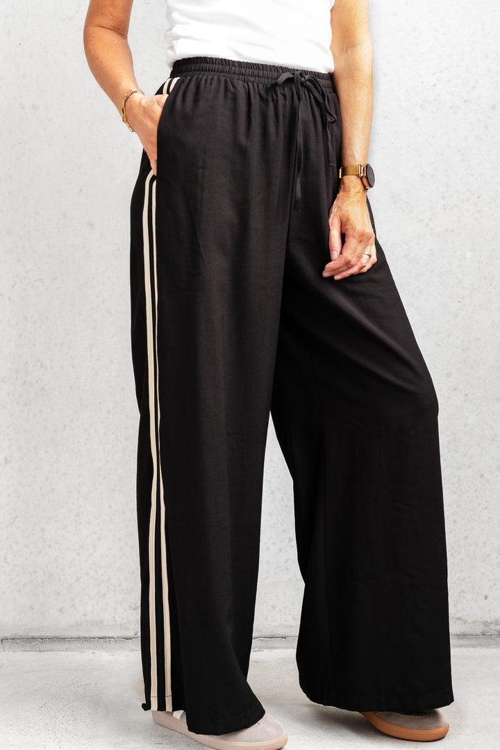 Luna Side Stripe Pants - Black