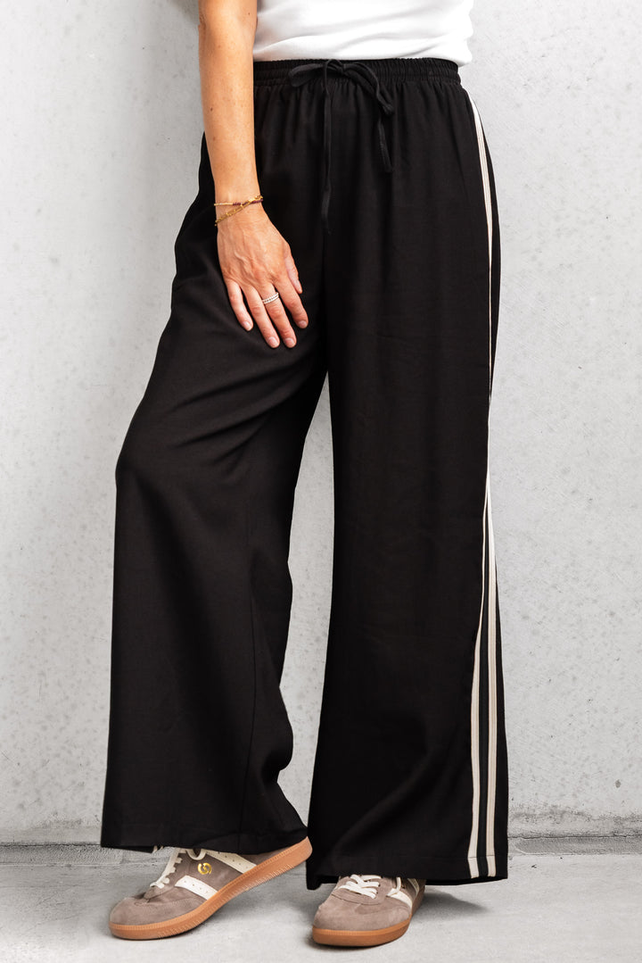 Luna Side Stripe Pants - Black