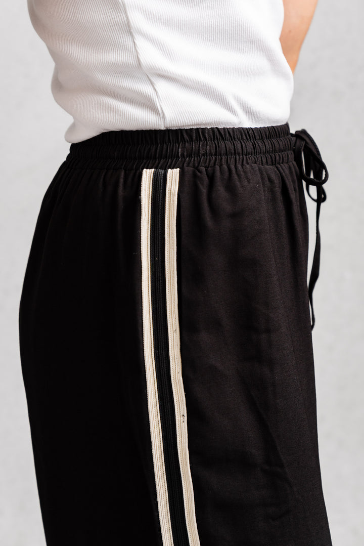 Luna Side Stripe Pants - Black