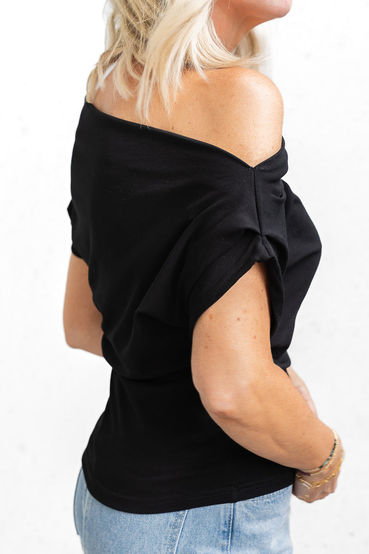 Off-Shoulder Ruched Top - Black