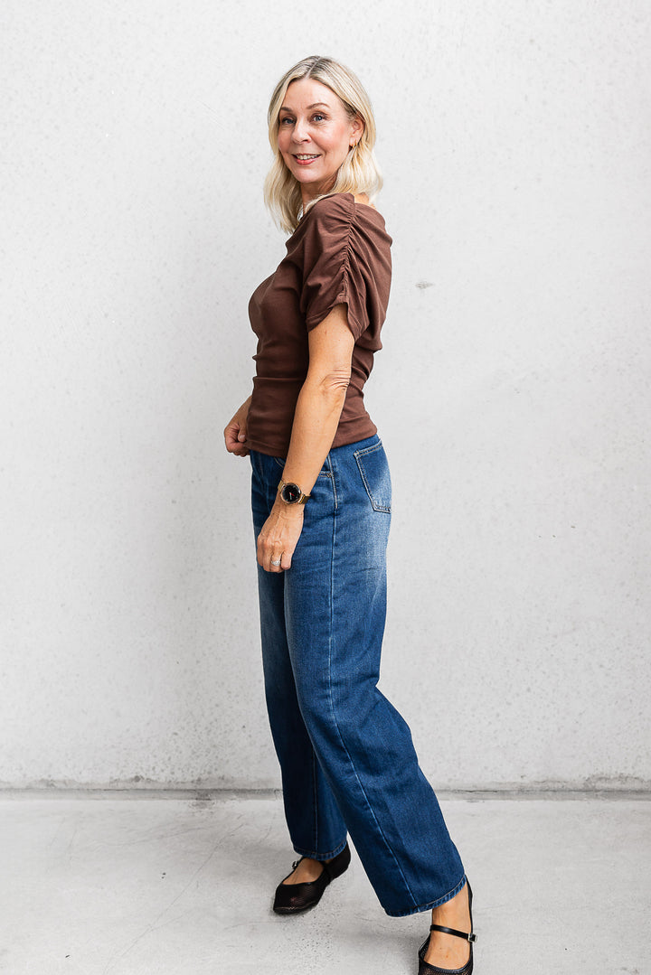 Off-Shoulder Ruched Top - Chocolate