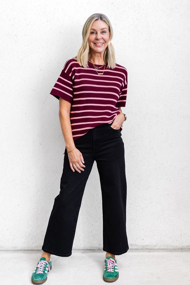 Lynx Knit Top - Burgandy - Mabel and Woods