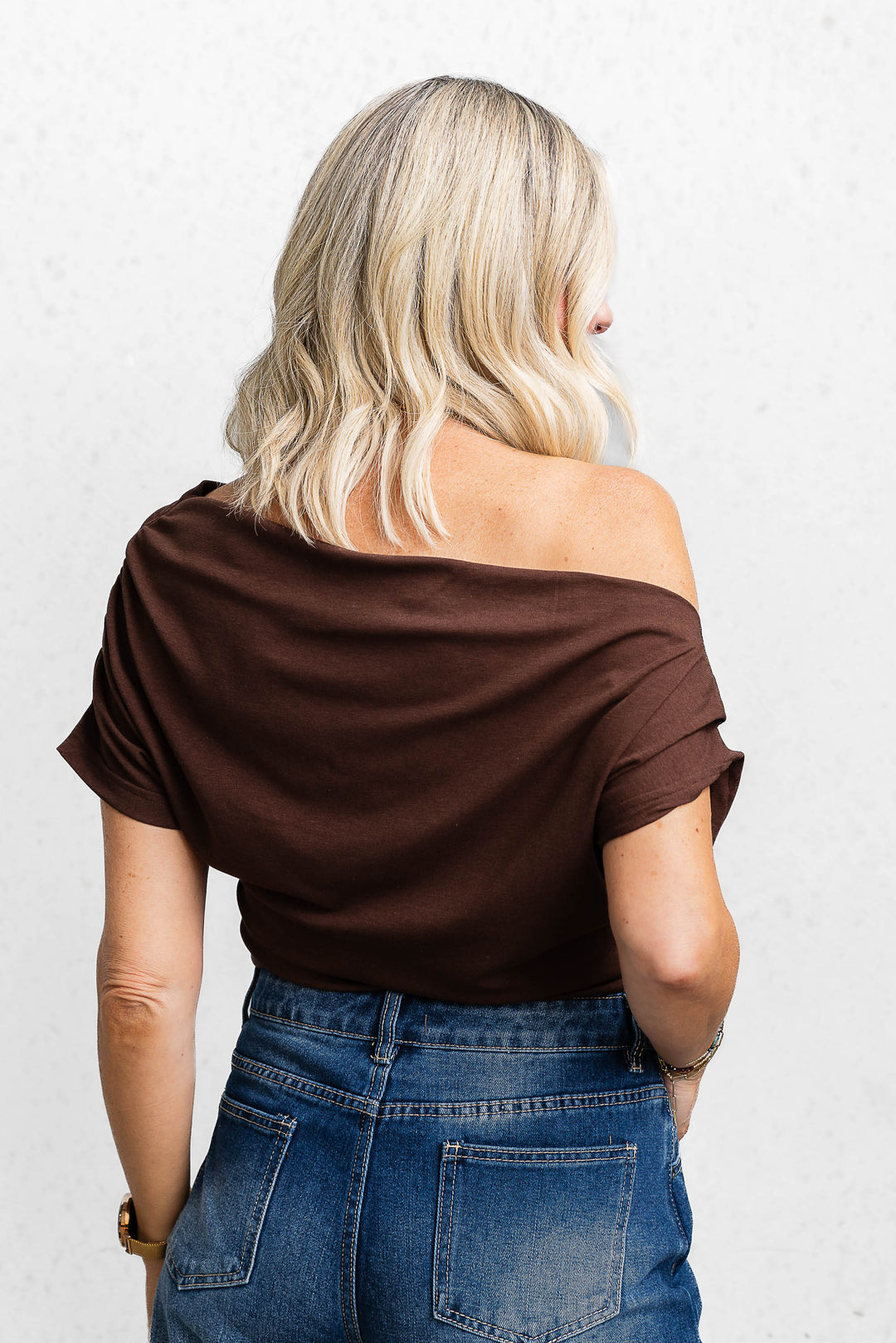 Off-Shoulder Ruched Top - Chocolate