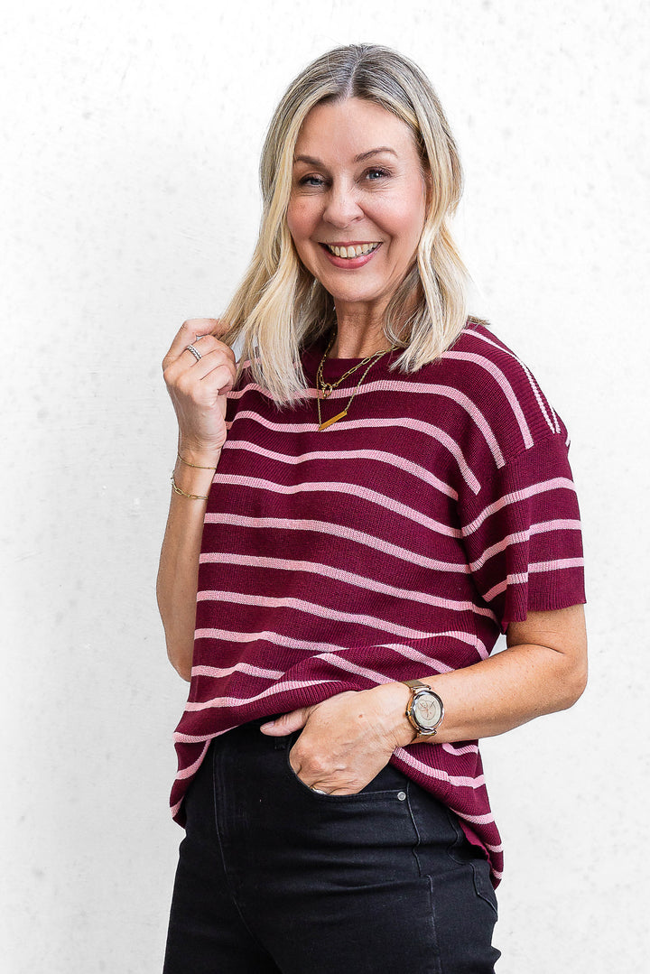 Lynx Knit Top - Burgandy - Mabel and Woods