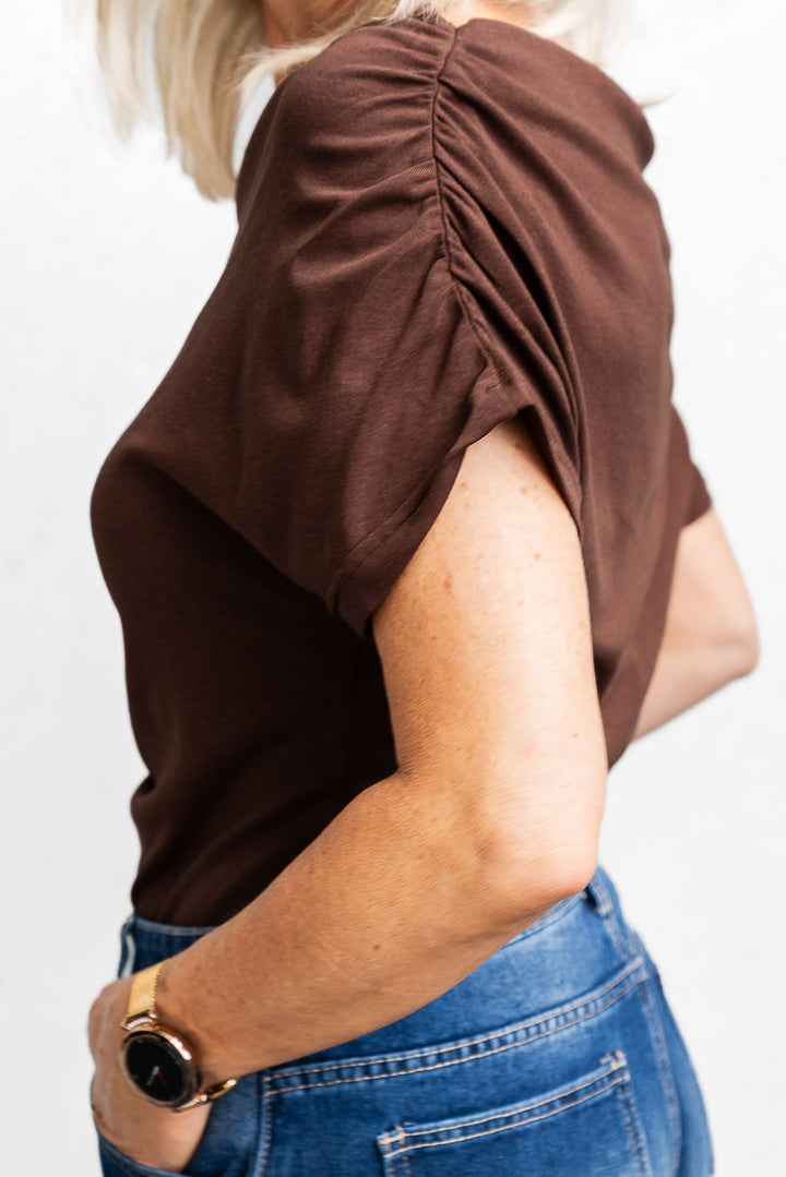 Off-Shoulder Ruched Top - Chocolate