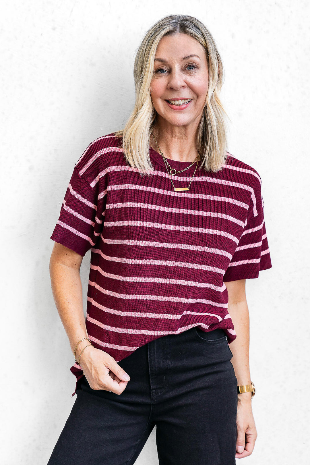 Lynx Knit Top - Burgandy - Mabel and Woods