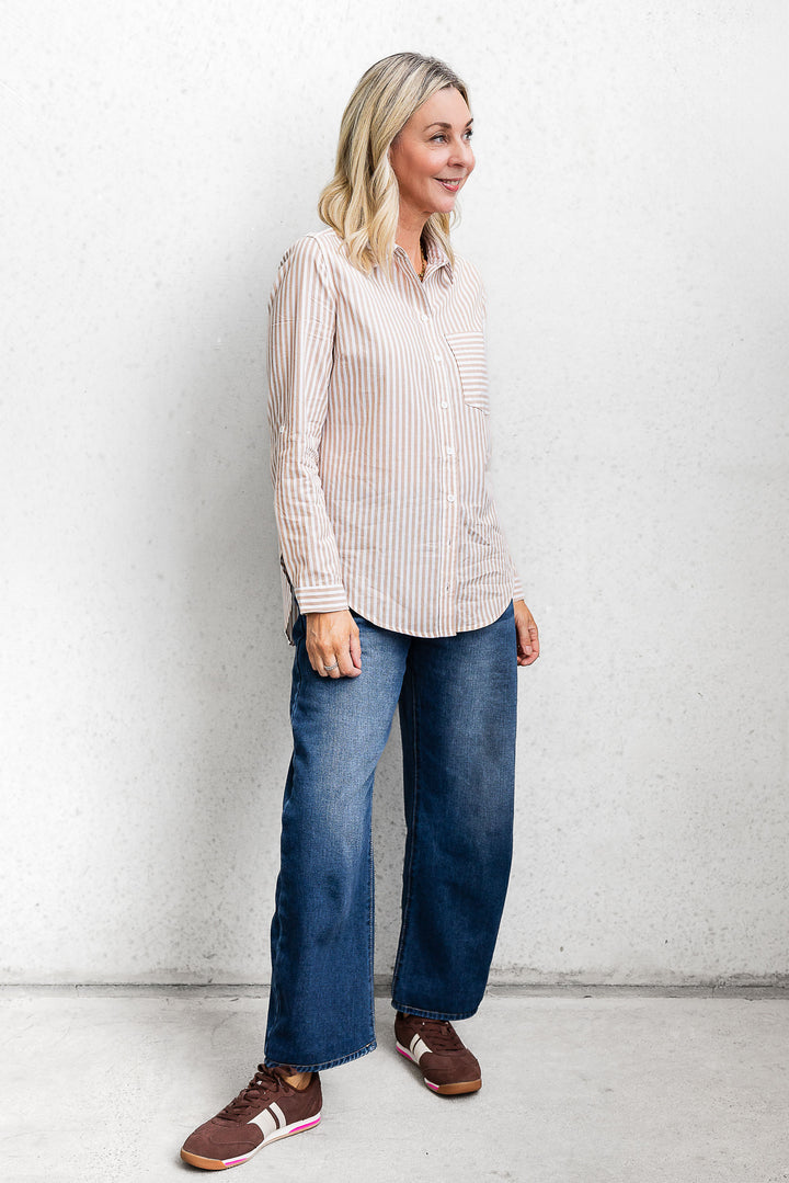 Camryn Shirt - Latte Stripe - Mabel and Woods