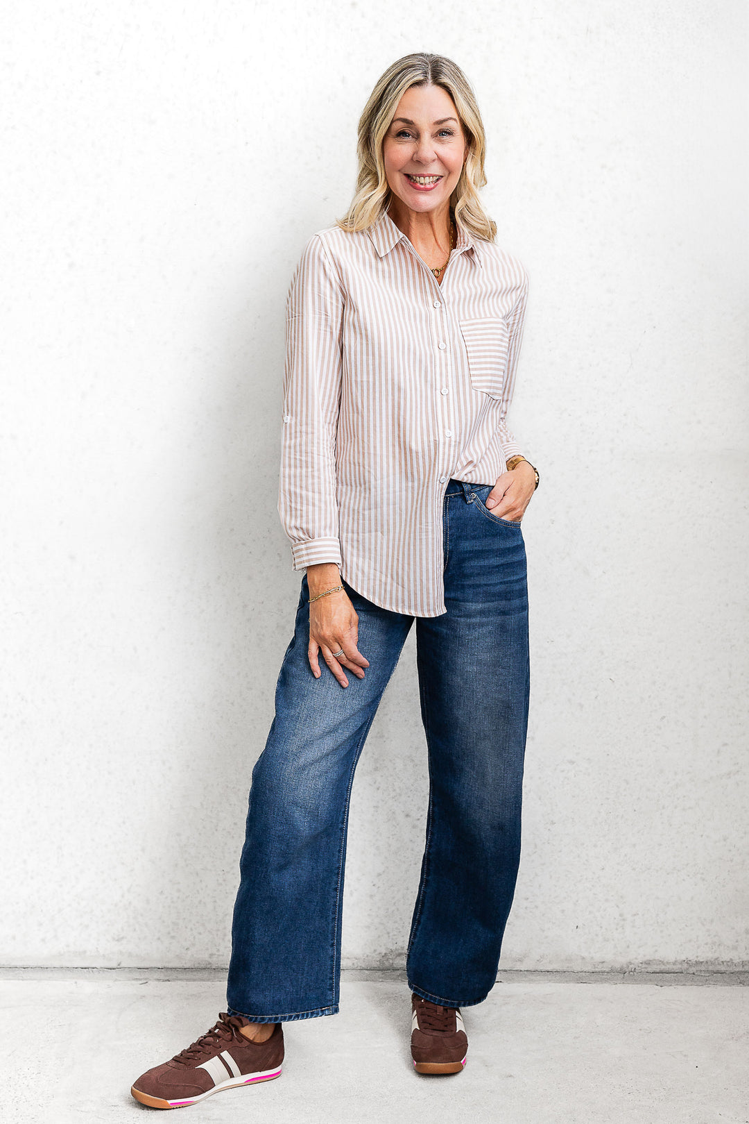Camryn Shirt - Latte Stripe - Mabel and Woods