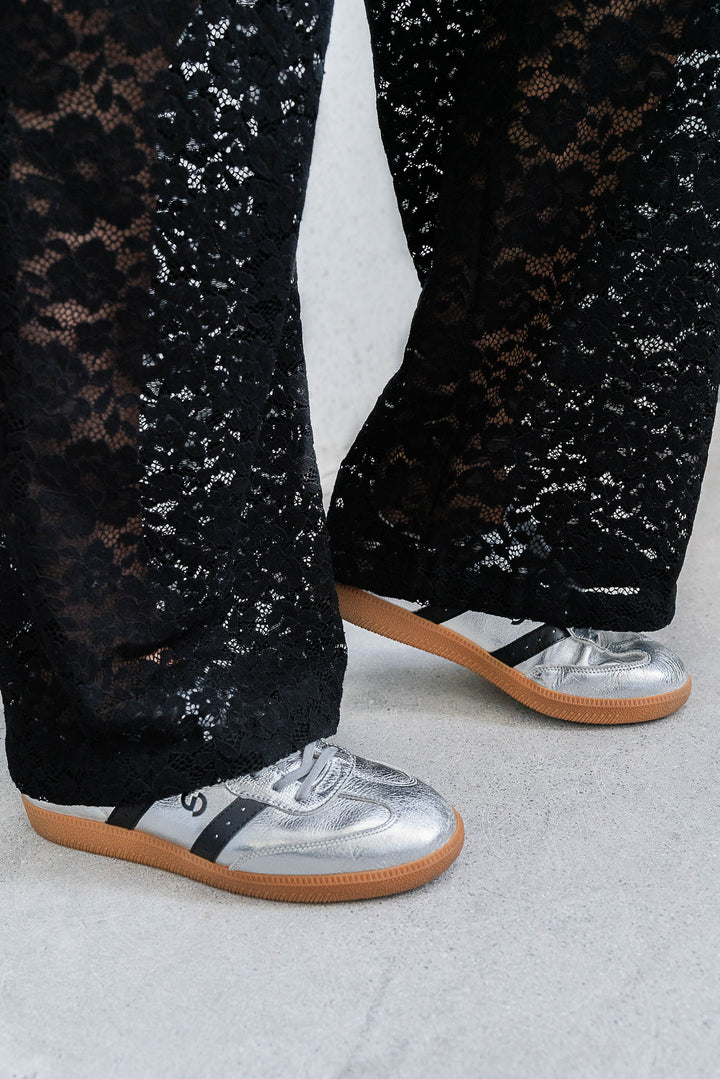 Parallel Metallic Leather Sneaker - Silver / Black - Mabel and Woods