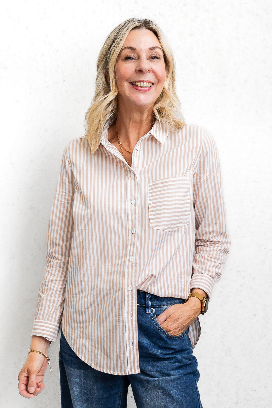 Camryn Shirt - Latte Stripe - Mabel and Woods