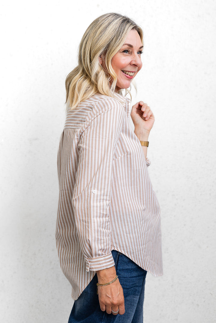 Camryn Shirt - Latte Stripe - Mabel and Woods