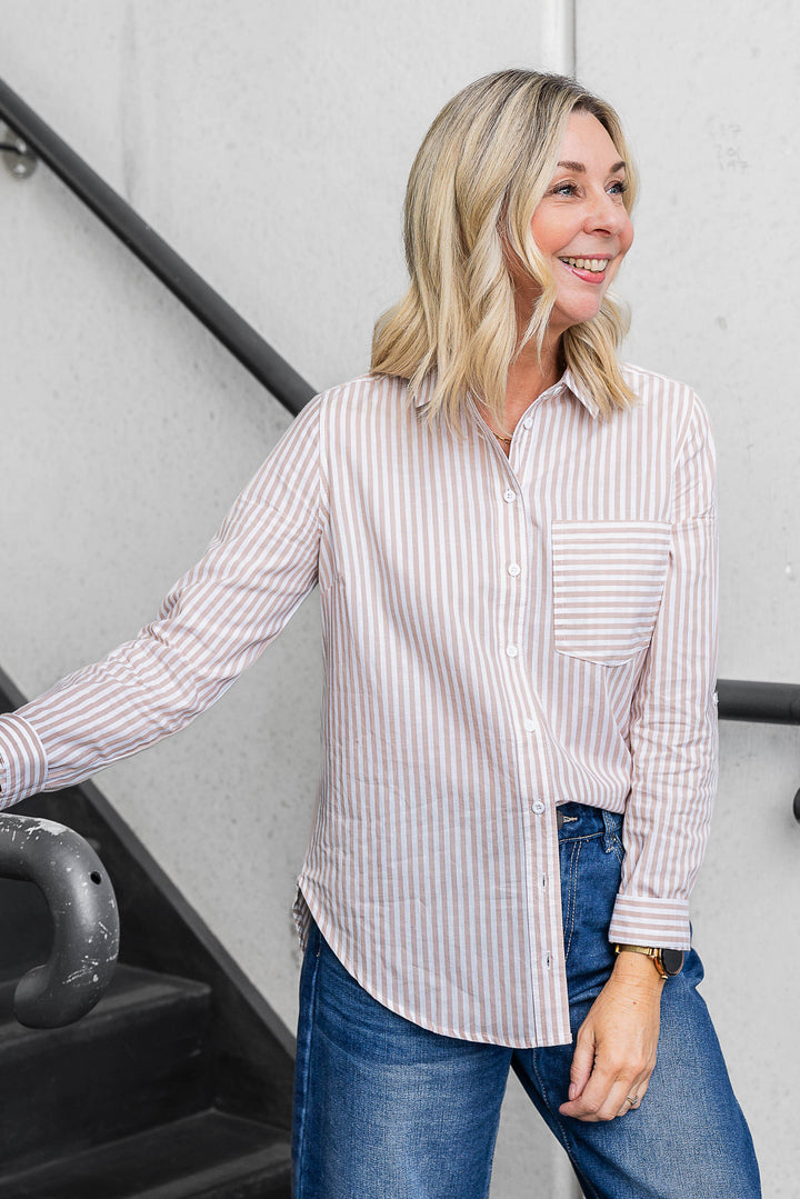 Camryn Shirt - Latte Stripe - Mabel and Woods