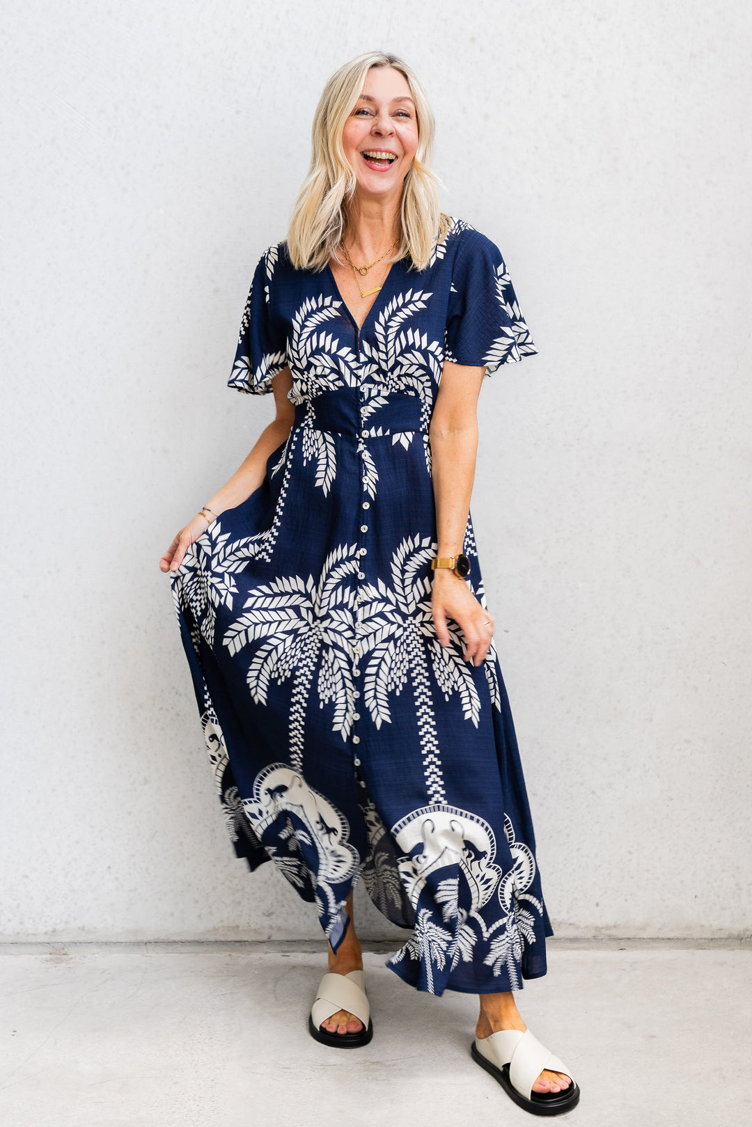 Haven Maxi Dress - Navy/Cream