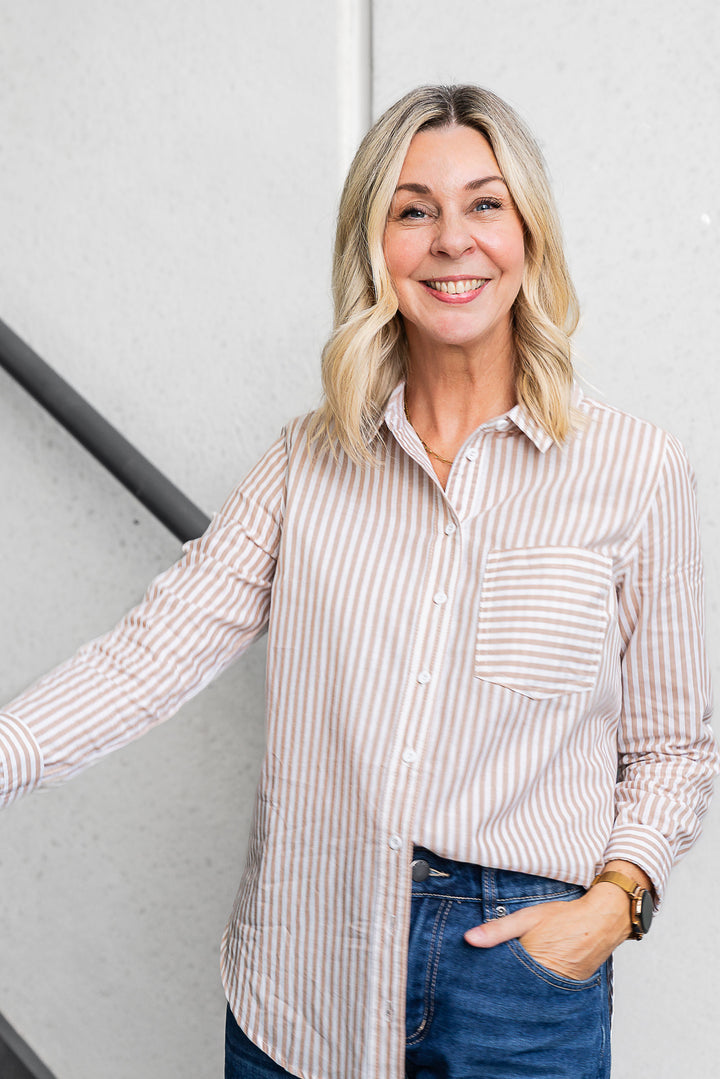 Camryn Shirt - Latte Stripe - Mabel and Woods