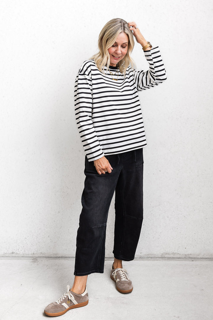 Chapman Stripe Top - White/Black - Mabel and Woods