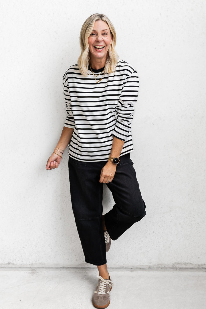 Chapman Stripe Top - White/Black - Mabel and Woods