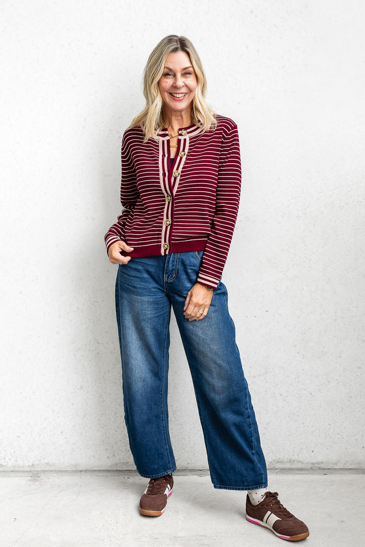Merlot Stripe Cardi - Mabel and Woods