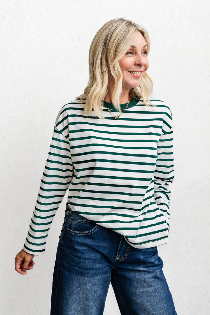 Chapman Stripe Top - White/Green - Mabel and Woods