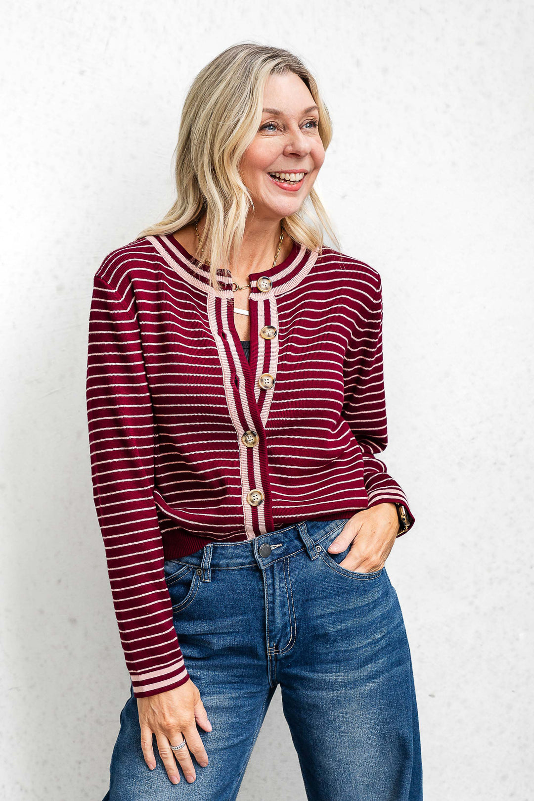 Merlot Stripe Cardi - Mabel and Woods