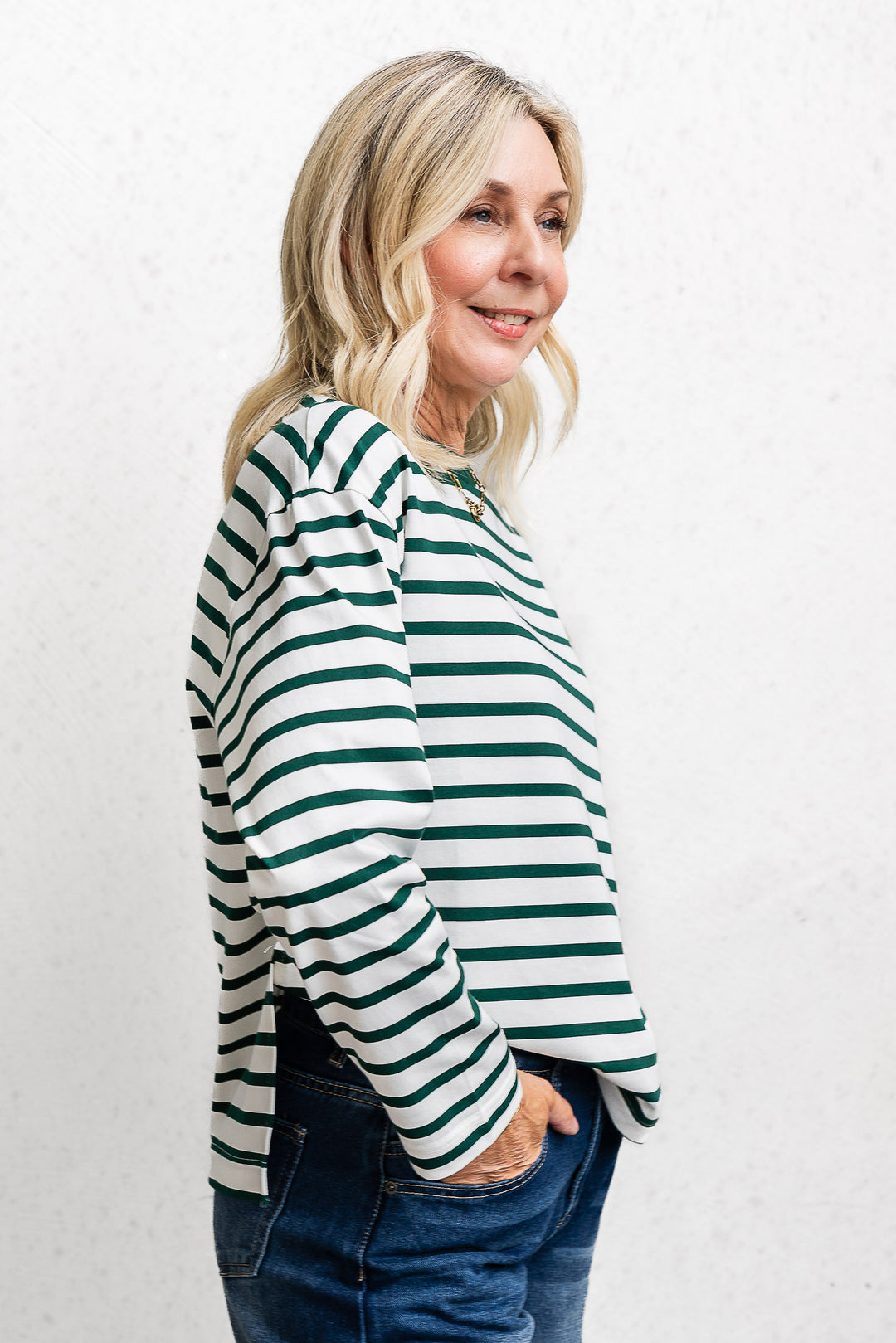 Chapman Stripe Top - White/Green - Mabel and Woods