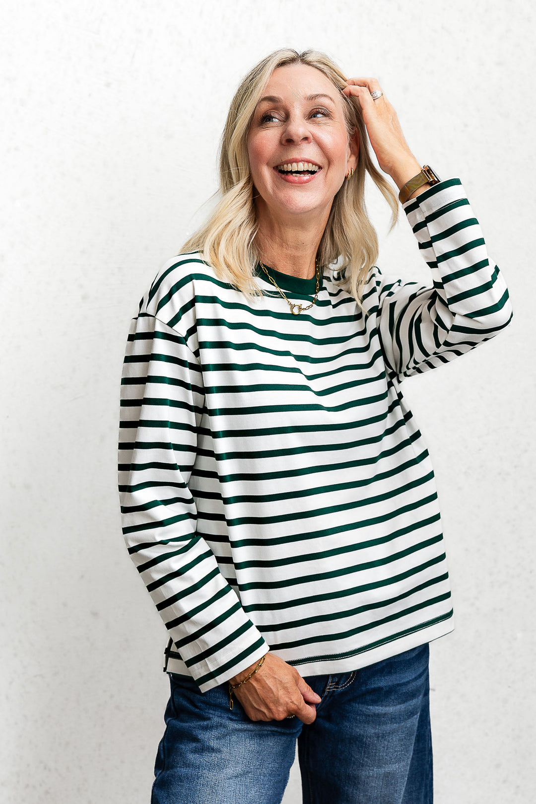 Chapman Stripe Top - White/Green - Mabel and Woods