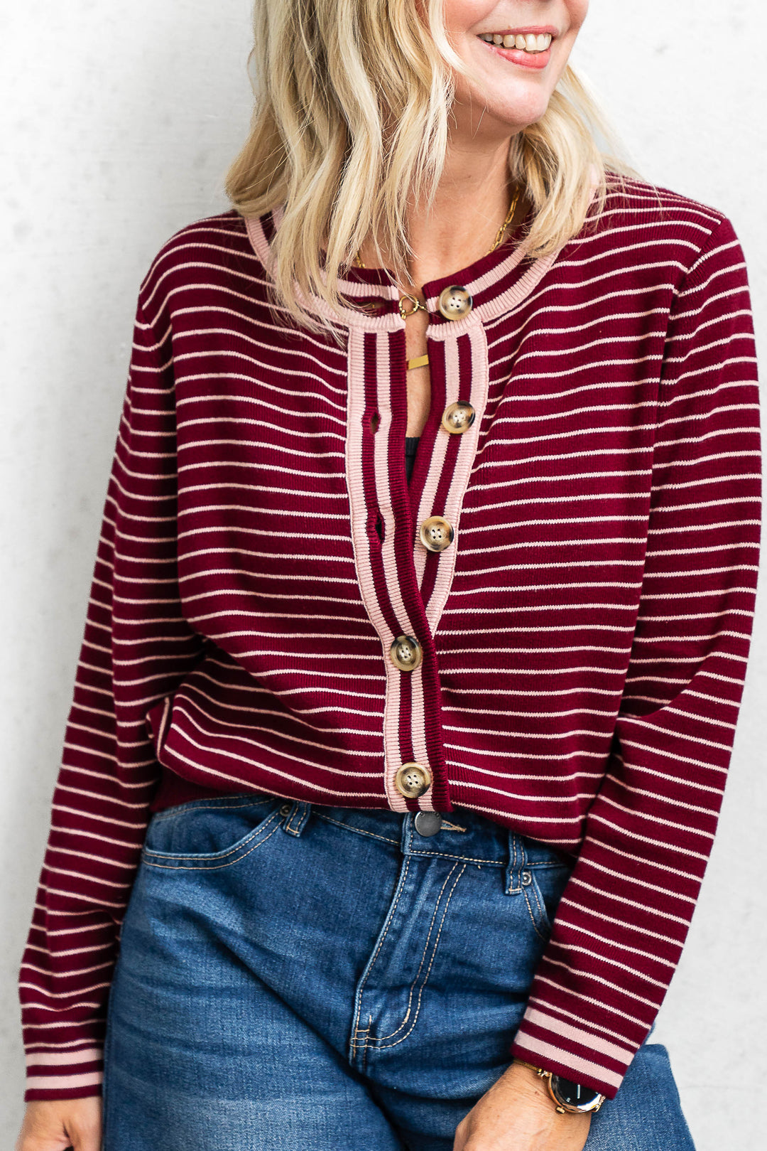 Merlot Stripe Cardi - Mabel and Woods