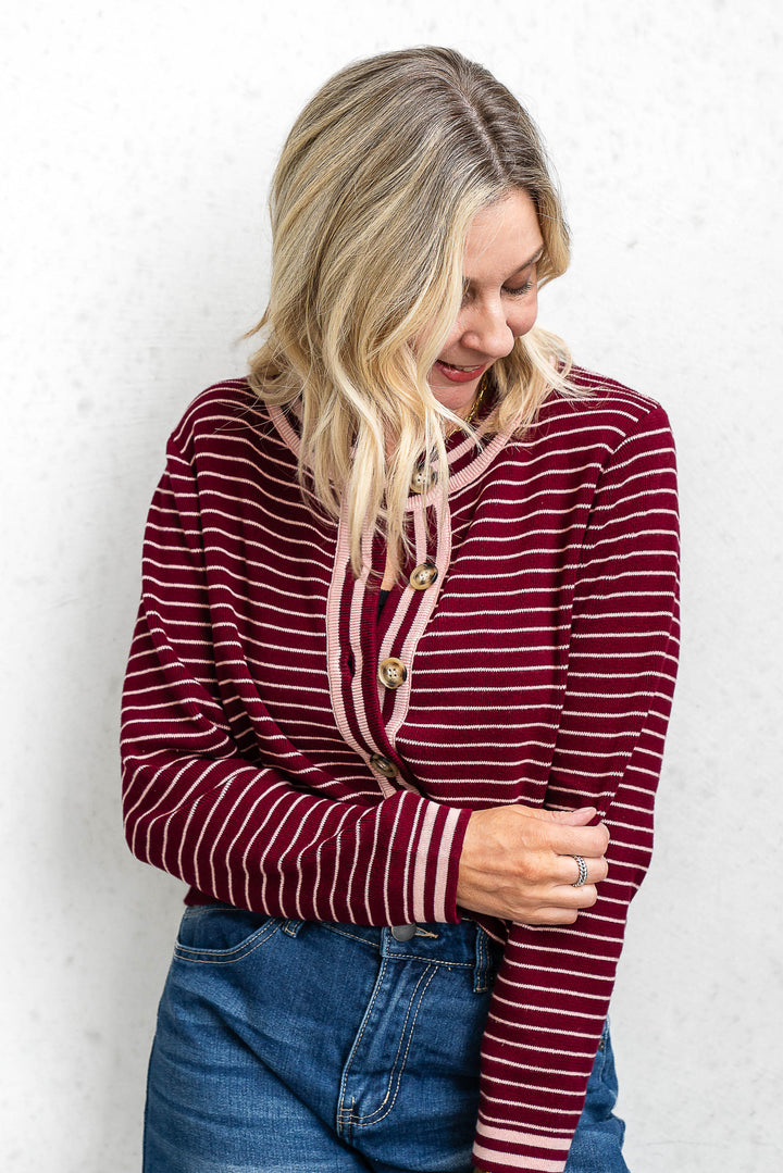 Merlot Stripe Cardi - Mabel and Woods