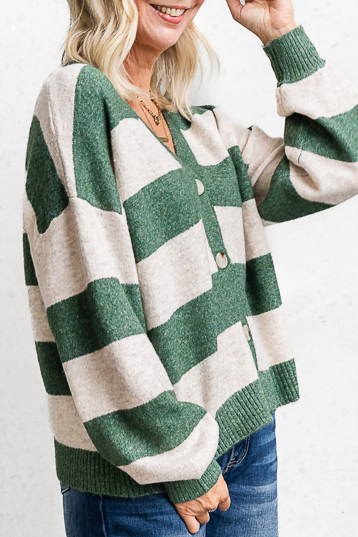 Block Stripe Cardigan - Green/Oat - Mabel and Woods