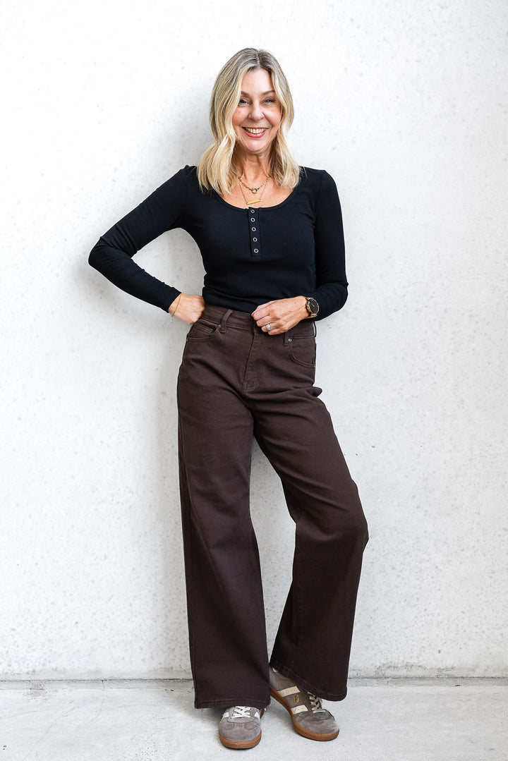 Camille Wide Leg Jean - Chocolate - Mabel and Woods