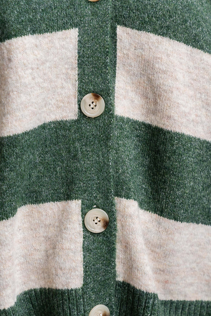 Block Stripe Cardigan - Green/Oat - Mabel and Woods