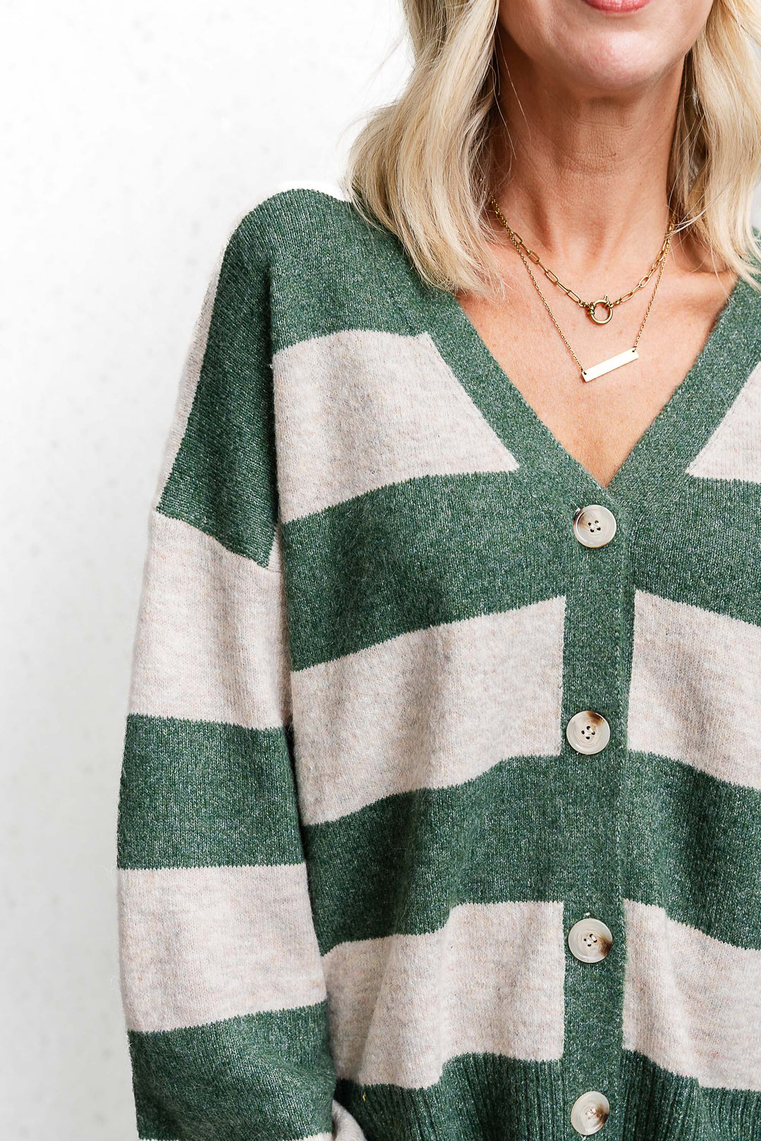 Block Stripe Cardigan - Green/Oat - Mabel and Woods