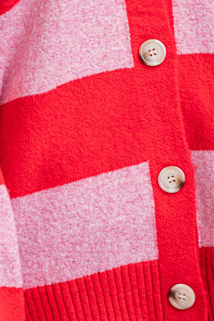 Block Stripe Cardigan - Pink/Red - Mabel and Woods