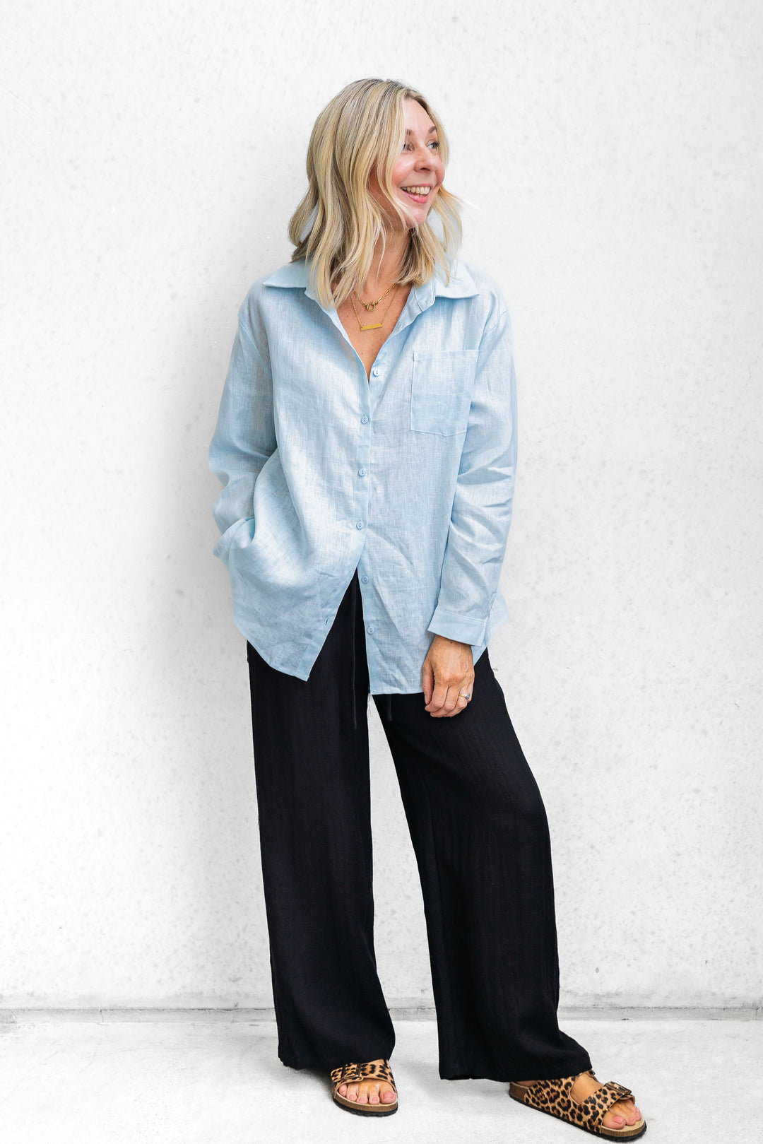 Boyfriend Linen Shirt - Blue