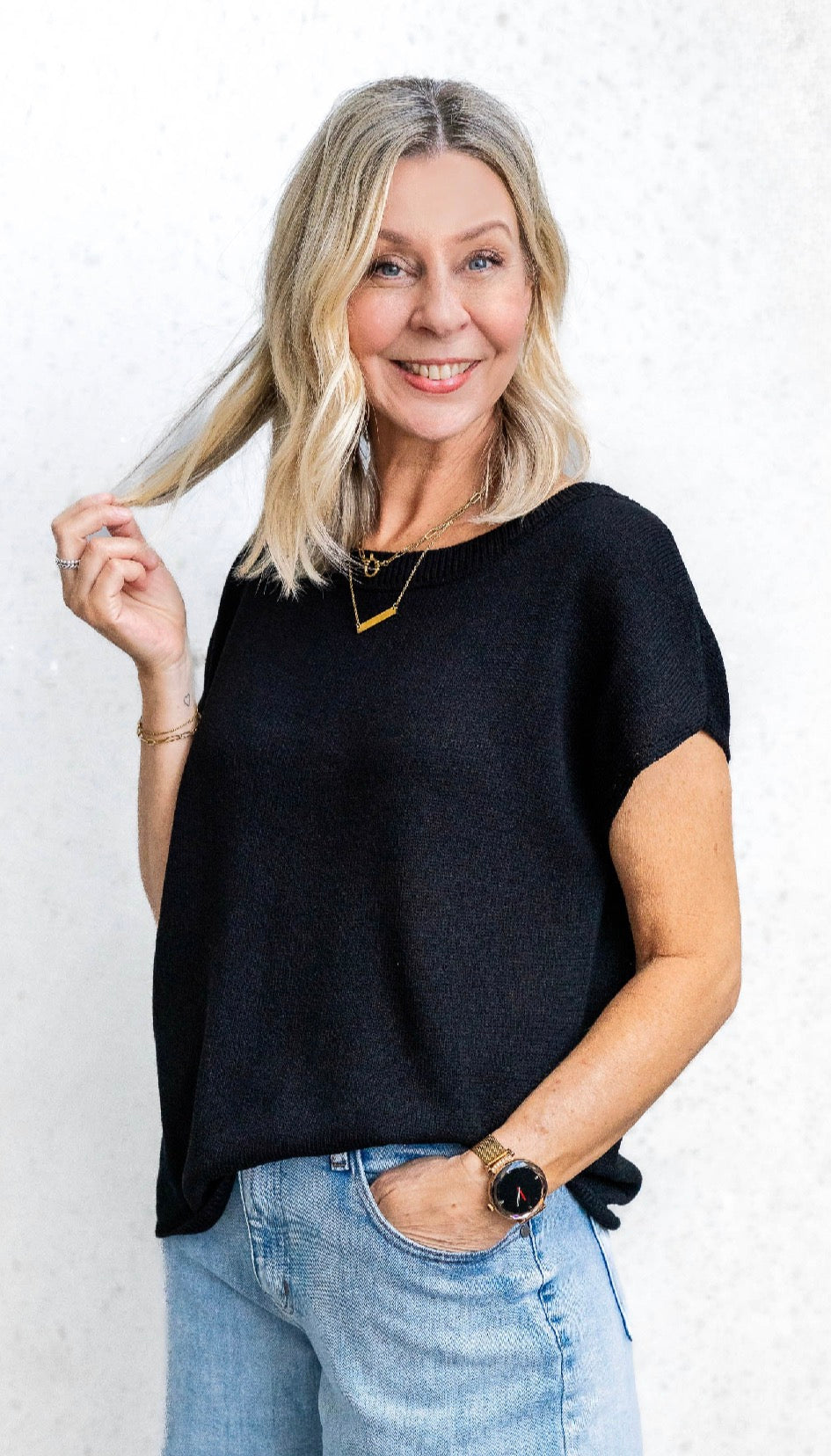 Henley Knit Tee - Black - Mabel and Woods