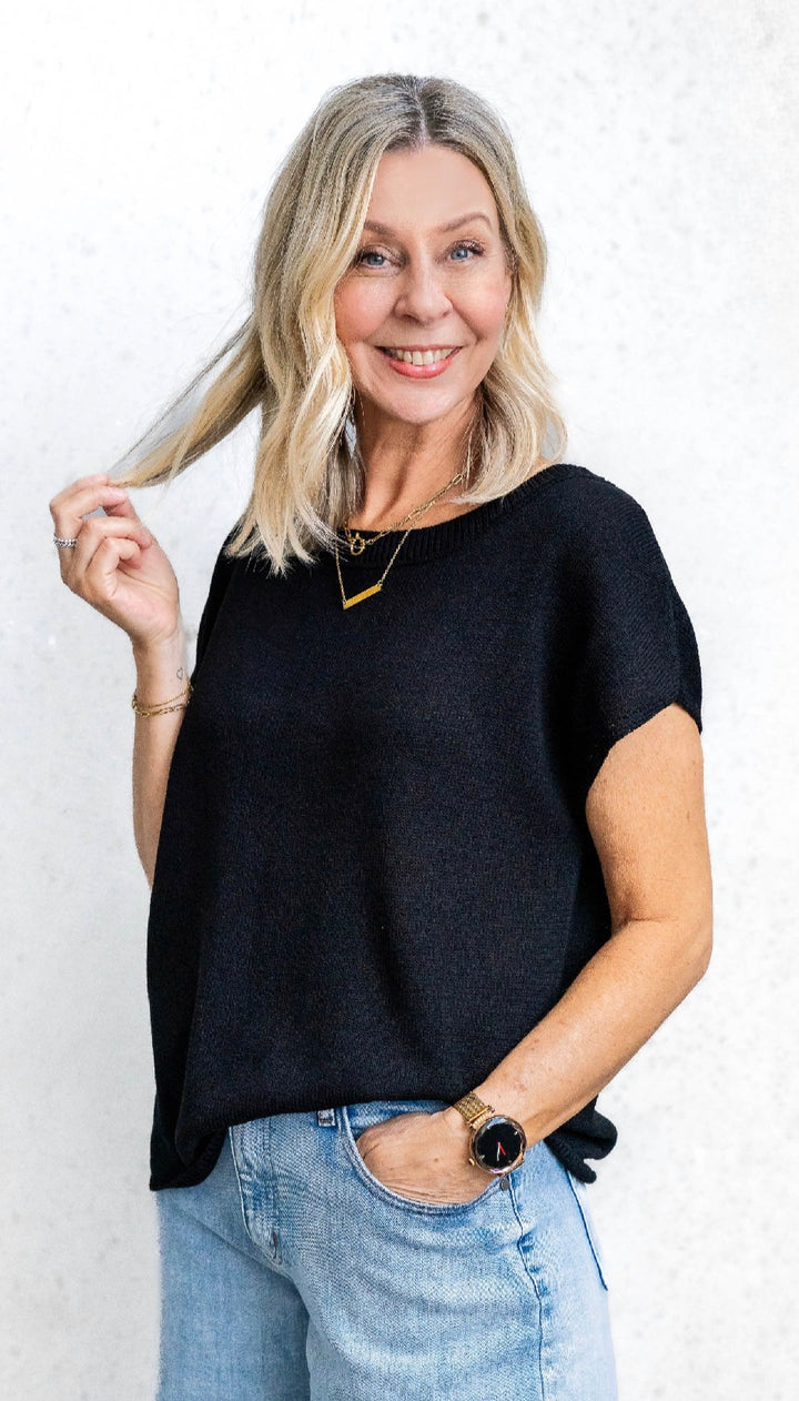 Henley Knit Tee - Black - Mabel and Woods