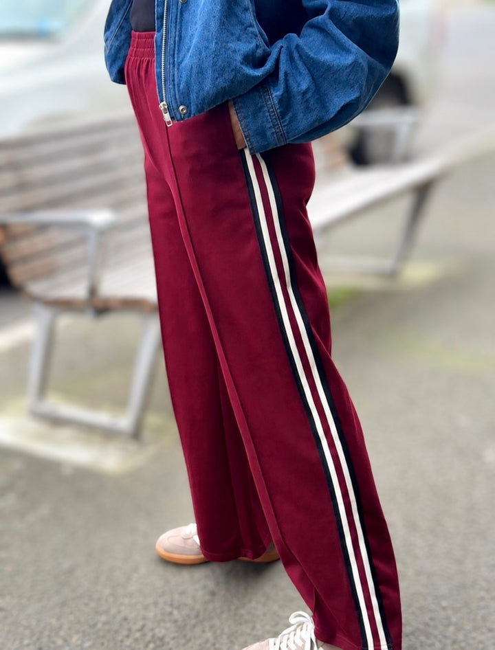 Rider Side Stripe Pants - Burgundy