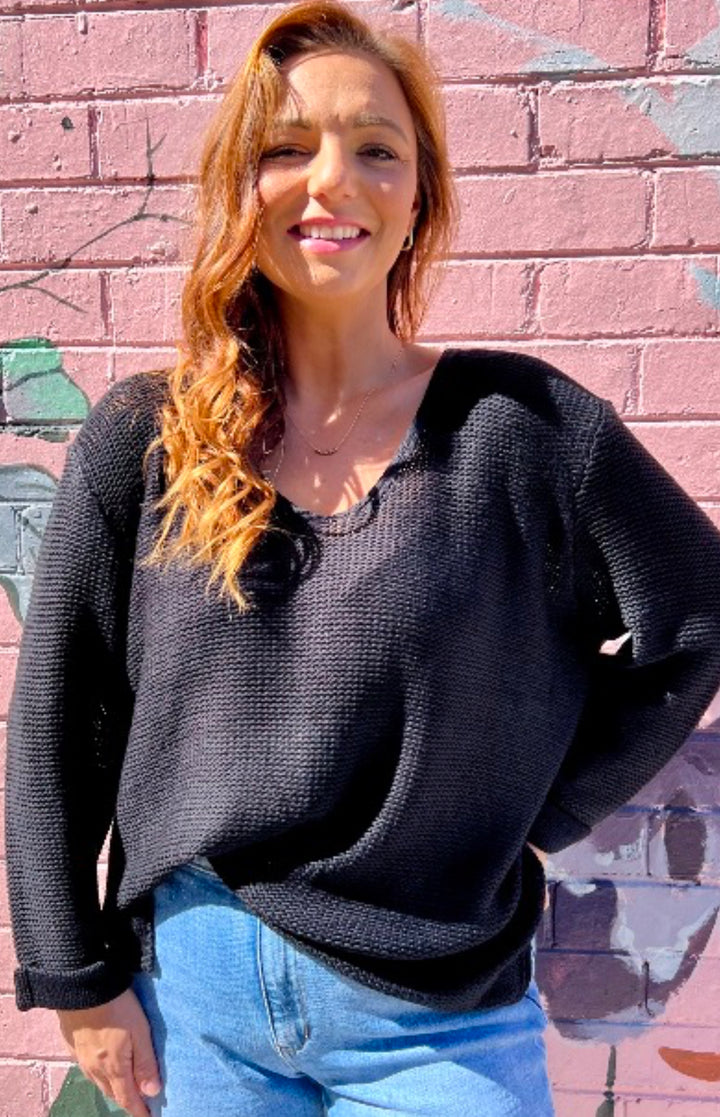 Roll Sleeve Knit - Black