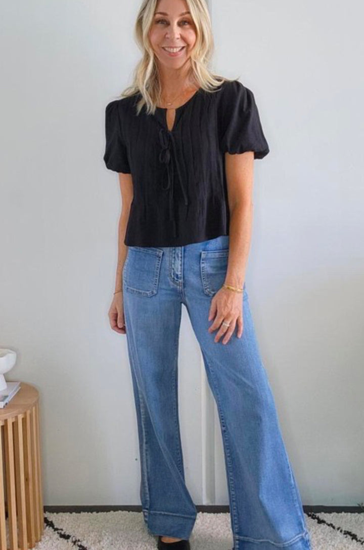 Poppy Tie Top - Black