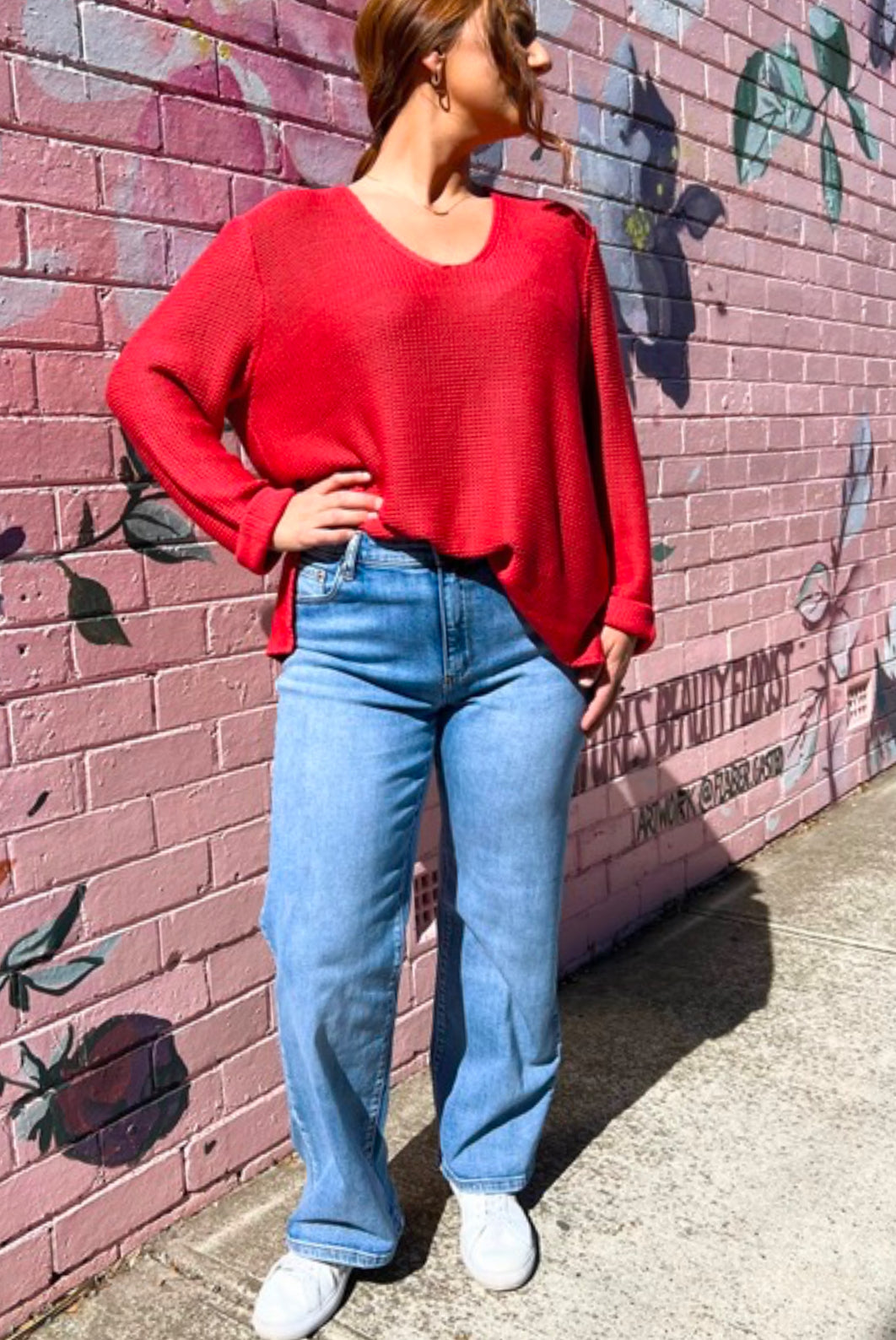 Roll Sleeve Knit - Red