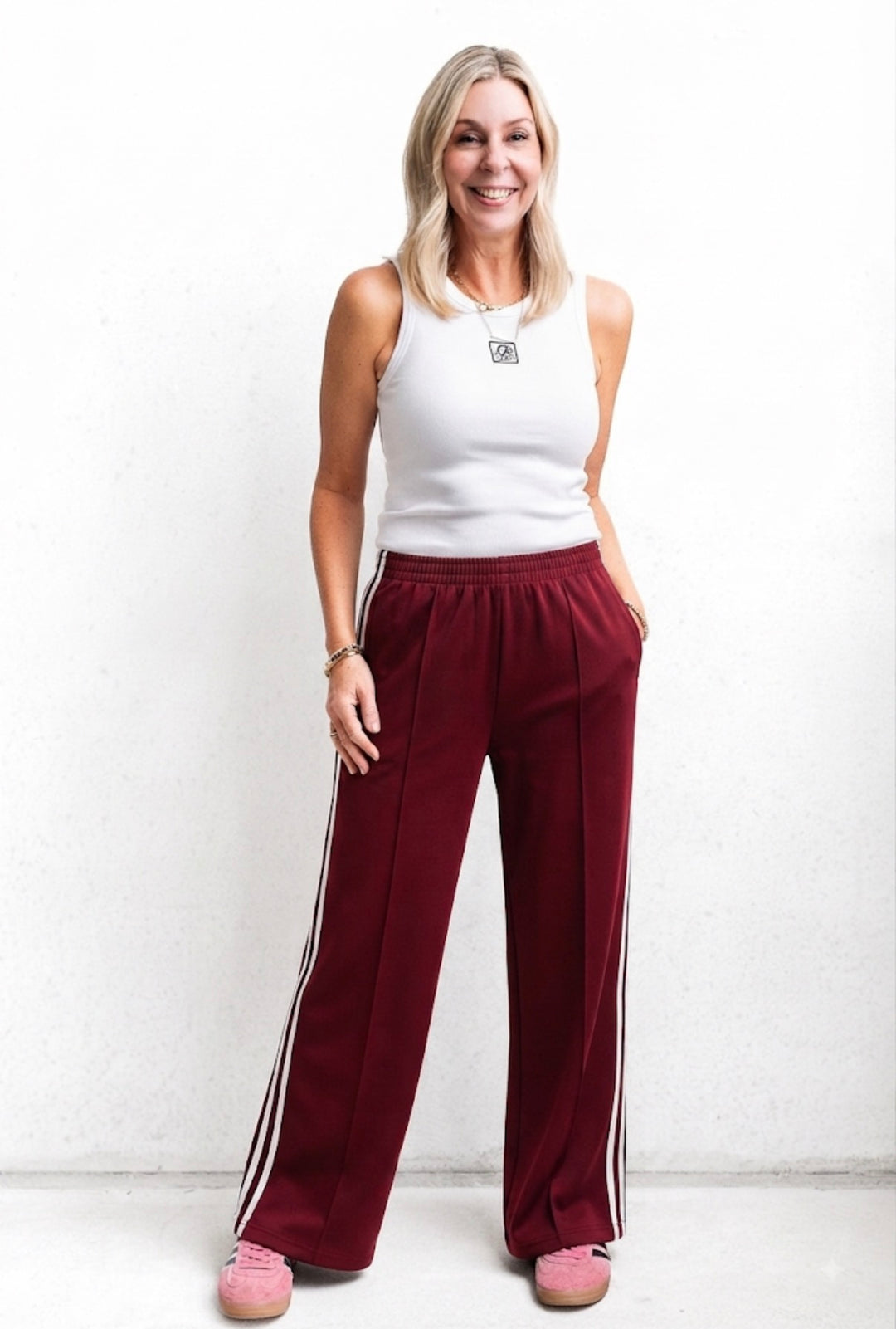 Rider Side Stripe Pants - Burgundy